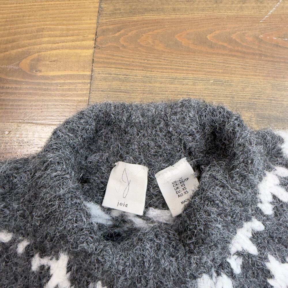 Joie Fair Isle Mock Neck Wool Blend Sweater Grey White XSmall - Picture 6 of 6
